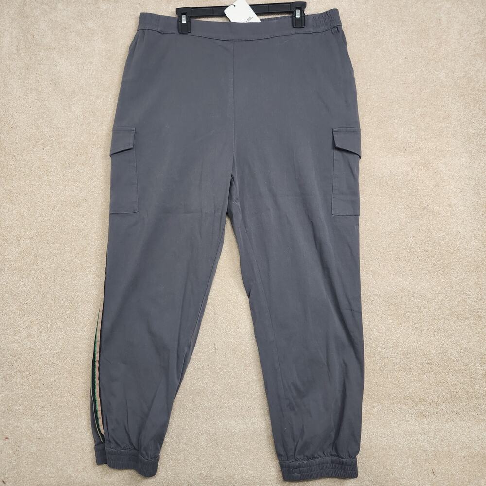 Saint + Sofia Charcoal Gray Pull-On Alanis Striped Cargo Pants Size 18 NWT